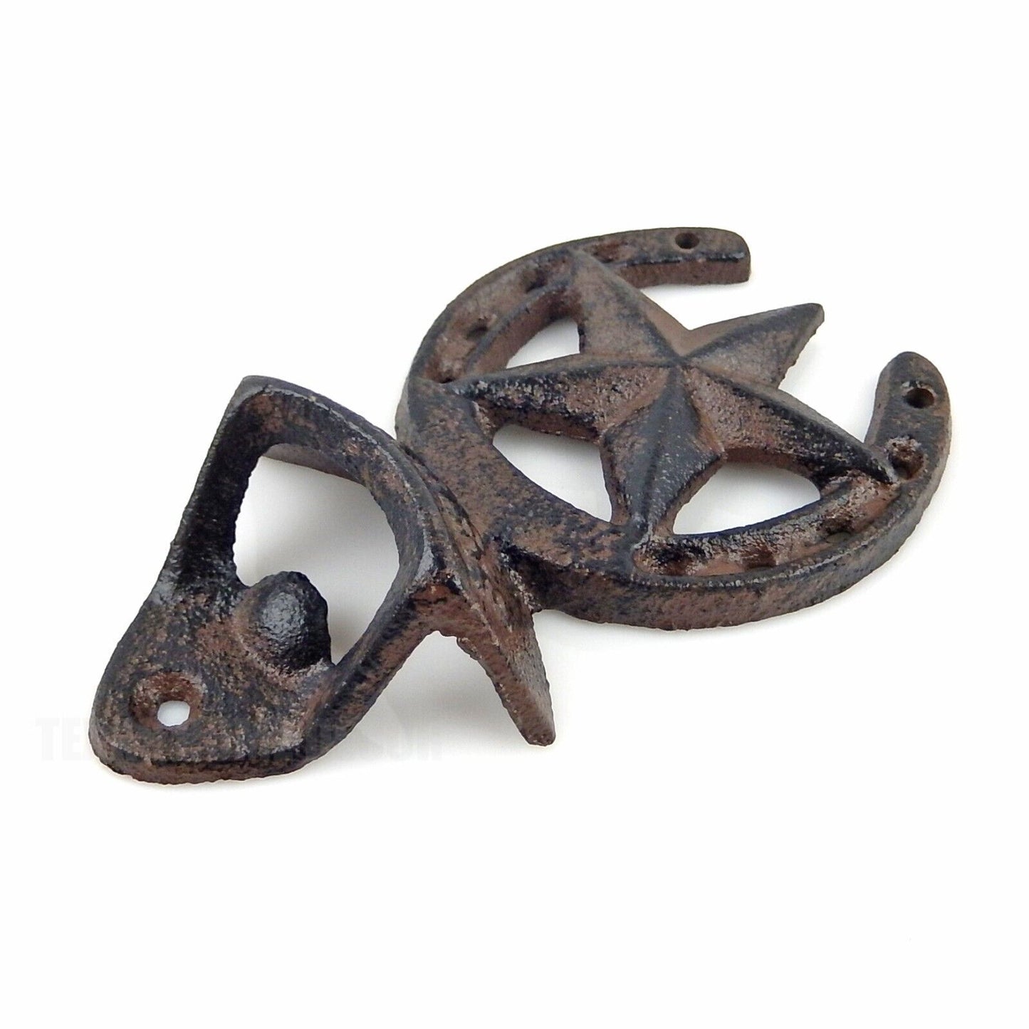 Cast Iron Horseshoe Star Open Here Beer Bottle Opener Wall Mount Rustic Western