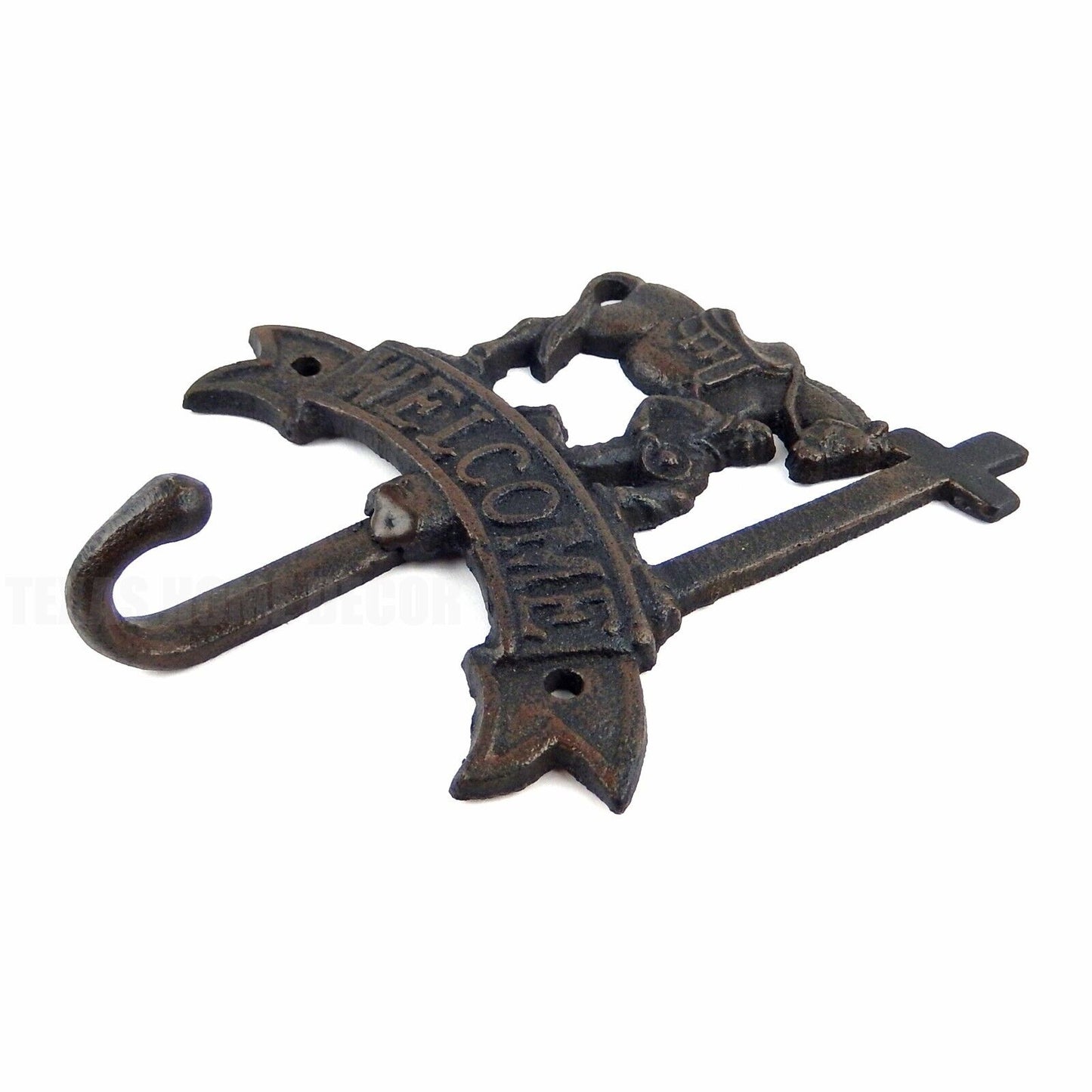 Welcome Kneeling Cowboy at Cross Horse Wall Hook Cast Iron Coat Hanger Black