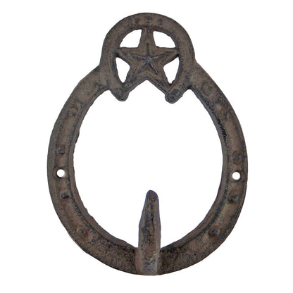 Cast Iron Lucky Horseshoe Star Wall Hook Rustic Western Coat Towel Key Hanger