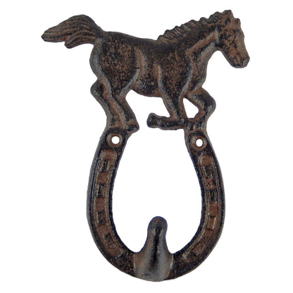 6 Horse Horseshoe Wall Hook Cast Iron Key Towel Coat Hanger Rustic Western Decor