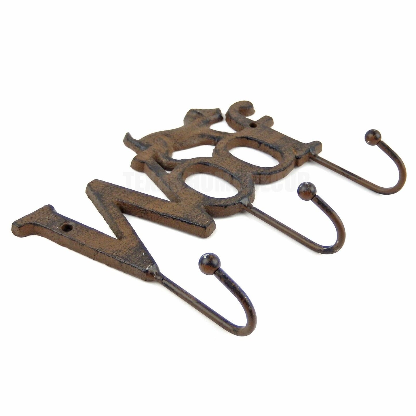 Woof Dog Leash Rack Wall Hooks Cast Iron Coat Key Towel Hanger Rustic Brown