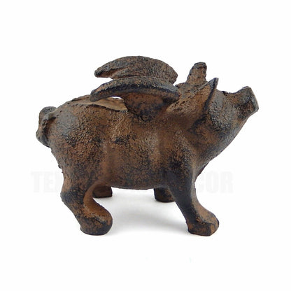 Cast Iron Flying Pig Figurine Rustic Statue Paperweight Garden Decor Brown