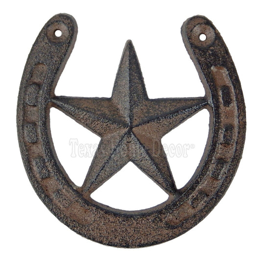 Rustic Lucky Horseshoe Star Cast Iron Decorative Brown Western Decor 5 x 4 3/4"