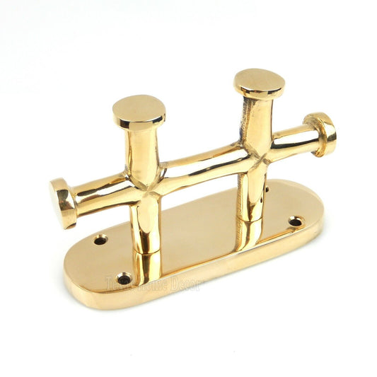 Solid Brass Double Cross Bollard Cleat Hook Towel Coat Hanger Nautical Decor