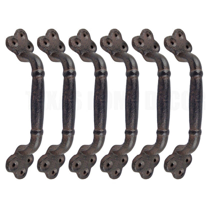 6 Large Cast Iron Door Handles Rustic Heavy Duty Garden Gate Shed Barn Pull 9 in