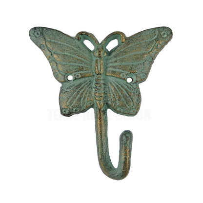 Cast Iron Butterfly Wall Hook Verdigris Green Gold Key Towel Coat Hanger