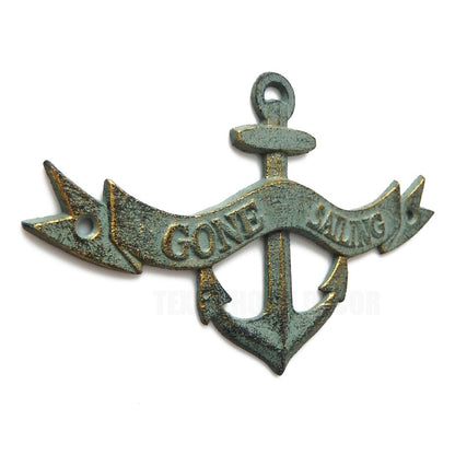 Cast Iron Anchor Gone Sailing Wall Plaque Sign Nautical Verdigris Patina Finish