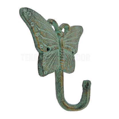 Cast Iron Butterfly Wall Hook Verdigris Green Gold Key Towel Coat Hanger