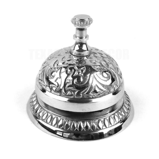 Victorian Style Service Help Desk Counter Bell Polished Nickel Carved Floral