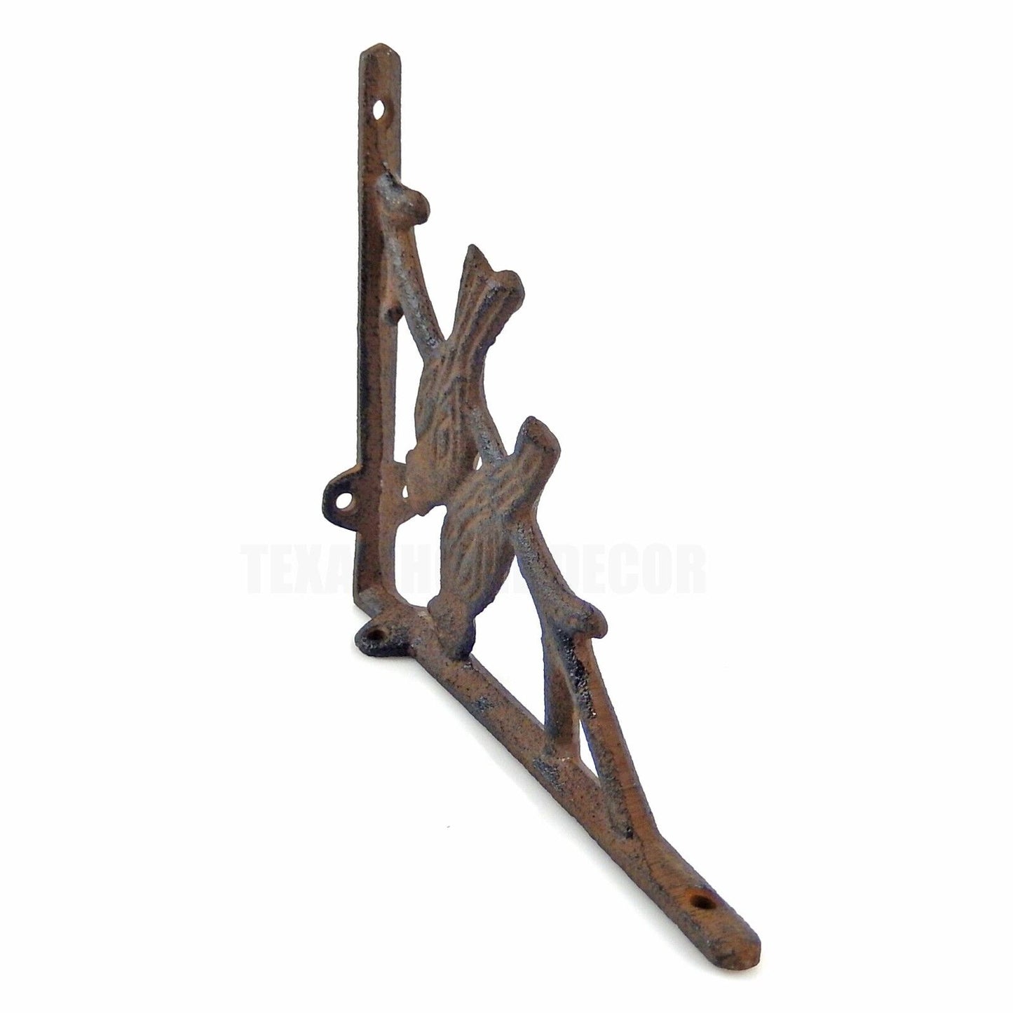 2 Cast Iron Birds on Tree Branch Shelf Brackets Braces Rustic Antique Brown 7"