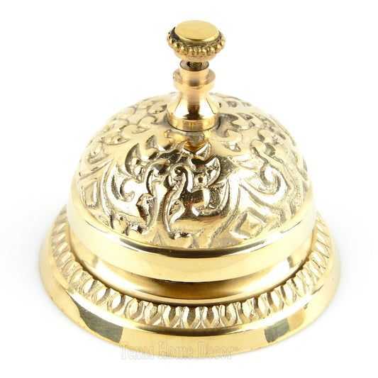 Victorian Desk Bell Solid Brass Floral Ornate Accents Gold Tone Retail Store