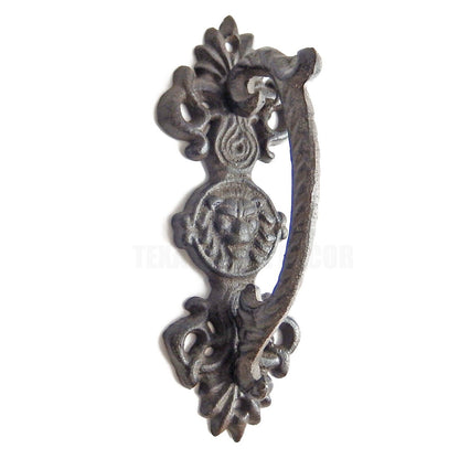 Large Lion Face Door Handle Pull Cast Iron Antique Brown Ornate Style 9.25 inch