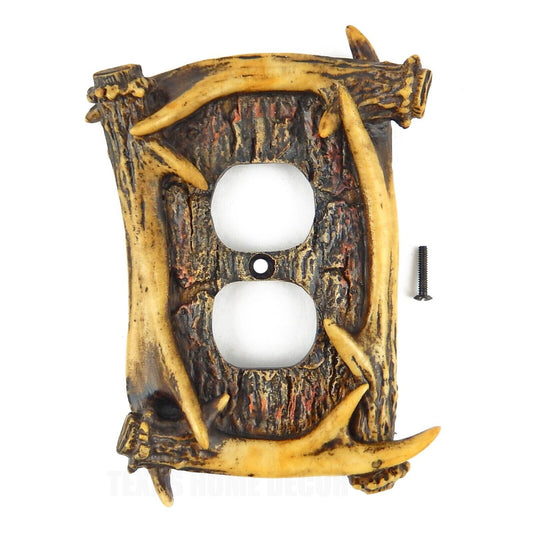 Deer Antler Single Outlet Plug Plate Cover Rustic Faux Wood Cabin Lodge Decor