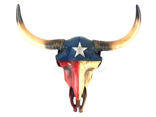 Texas Flag Longhorn Steer Faux Cow Skull Wall Mount Rustic Western Decor 16 3/4"