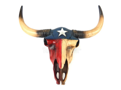 Texas Flag Longhorn Steer Faux Cow Skull Wall Mount Rustic Western Decor 16 3/4"