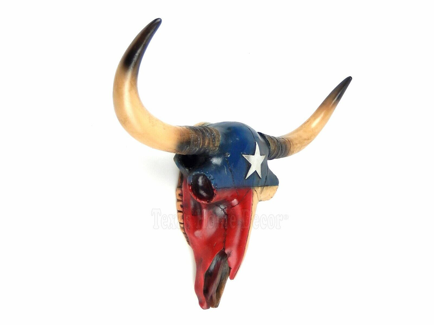 Texas Flag Longhorn Steer Faux Cow Skull Wall Mount Rustic Western Decor 16 3/4"