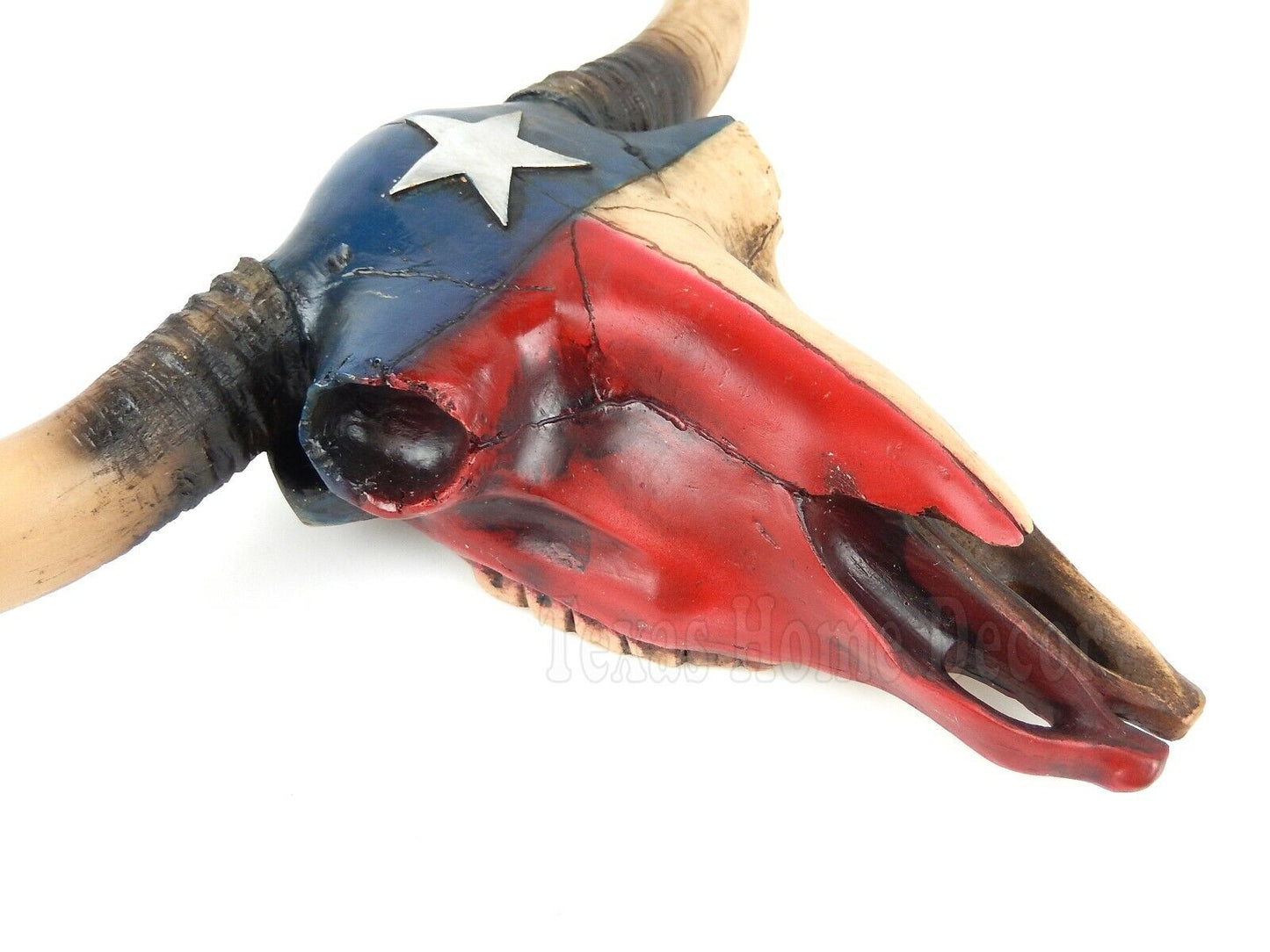 Texas Flag Longhorn Steer Faux Cow Skull Wall Mount Rustic Western Decor 16 3/4"