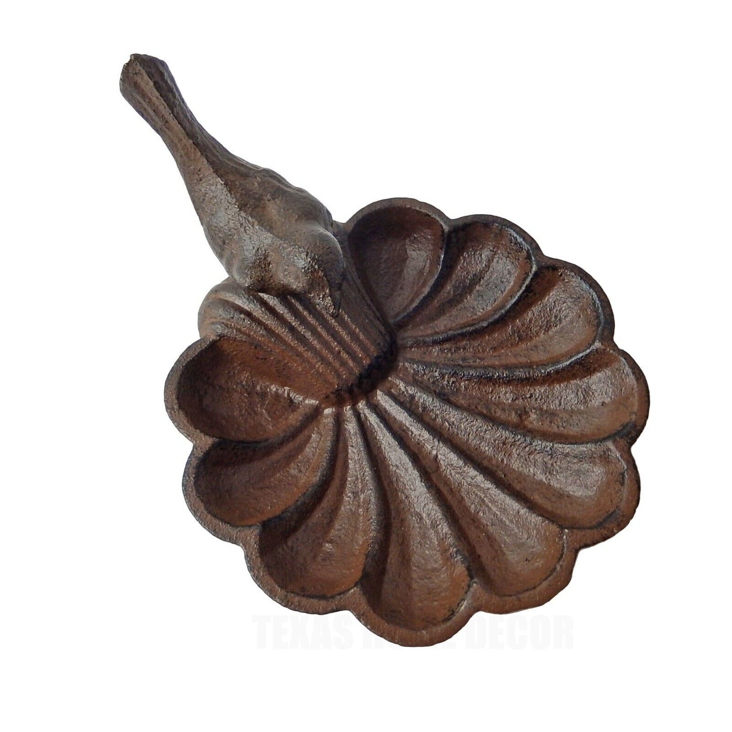 Bird Seashell Feeder Trinket Key Dish Soap Holder Ashtray Cast Iron Rustic Brown