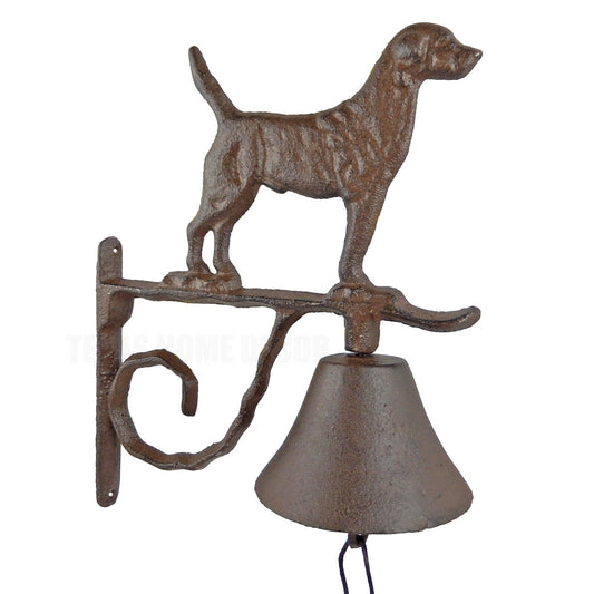 Dog Scroll Dinner Bell Wall Cast Iron Wall Mounted Rustic Antique Brown Finish