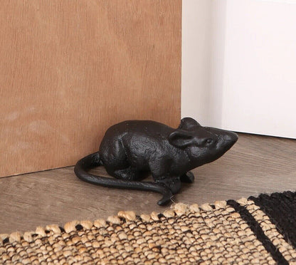 Rat Door Stay Stopper Cast Iron Figurine Statue Wedge Paper Weight Black