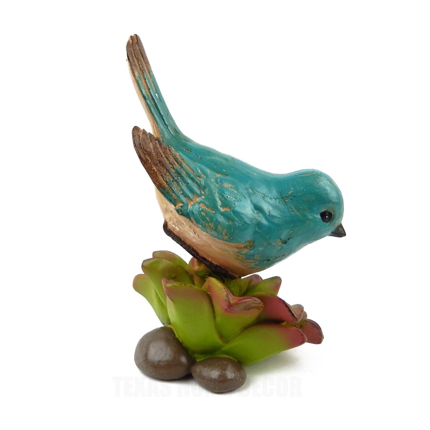 Colorful Perching Bird On Succulent Flower Figurine Hand Painted Resin