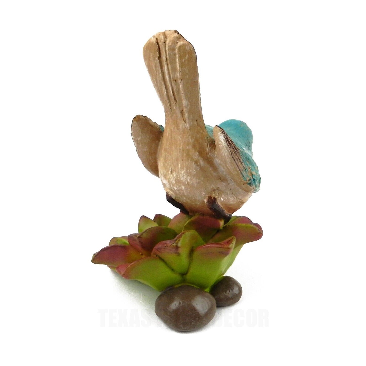 Colorful Perching Bird On Succulent Flower Figurine Hand Painted Resin