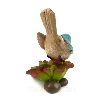 Colorful Perching Bird On Succulent Flower Figurine Hand Painted Resin