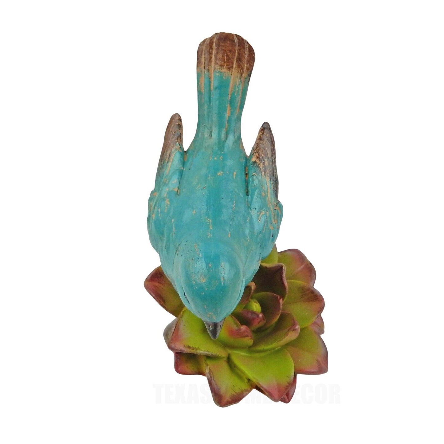 Colorful Perching Bird On Succulent Flower Figurine Hand Painted Resin