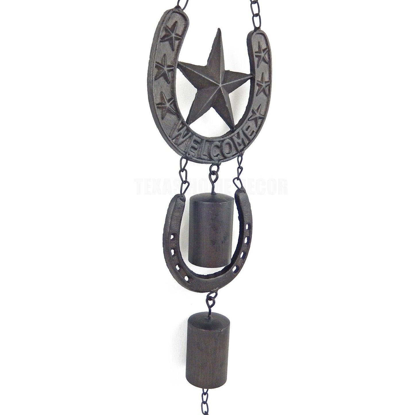 Metal Lucky Horseshoes Stars Welcome Wind Chime Rustic Western Porch Decor