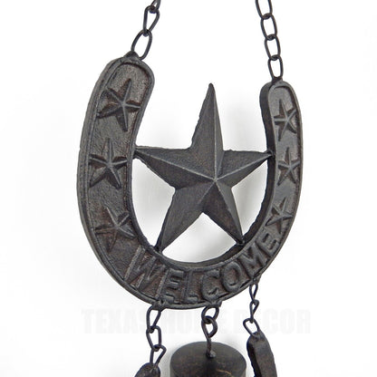 Metal Lucky Horseshoes Stars Welcome Wind Chime Rustic Western Porch Decor