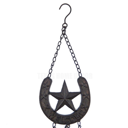 Metal Lucky Horseshoes Stars Welcome Wind Chime Rustic Western Porch Decor