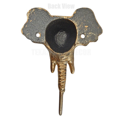 Elephant Wall Hook Cast Iron Metal Key Towel Coat Hanger Gold Finish 6 inch Tall
