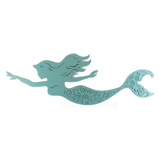 Metal Mermaid Wall Decor Filigree Cut Out Nautical Beach House Accent Teal 15.5"