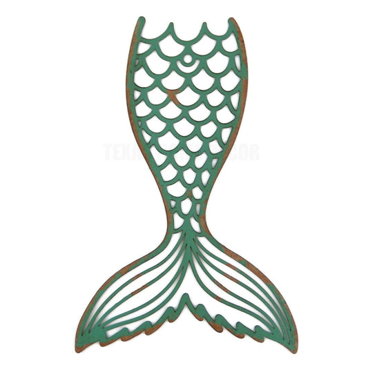 Metal Mermaid Tail Wall Decor Cut Out Nautical Beach House Accent Rustic Green