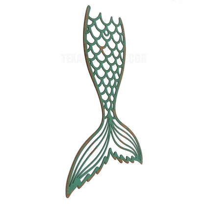 Metal Mermaid Tail Wall Decor Cut Out Nautical Beach House Accent Rustic Green