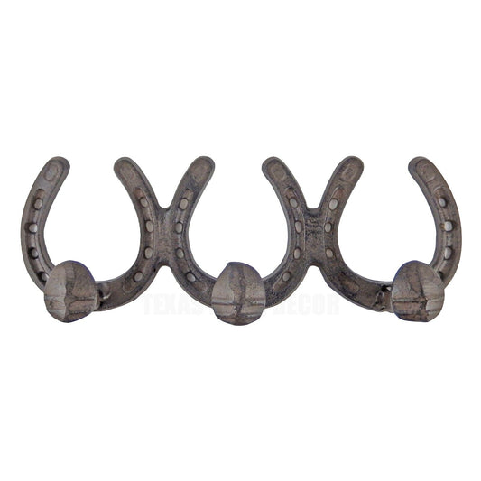 Horseshoes Railroad Spike Triple Wall Hook Rack Rustic Industrial Hanger Brown