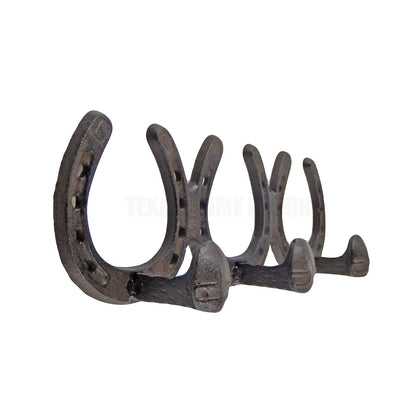 Horseshoes Railroad Spike Triple Wall Hook Rack Rustic Industrial Hanger Brown