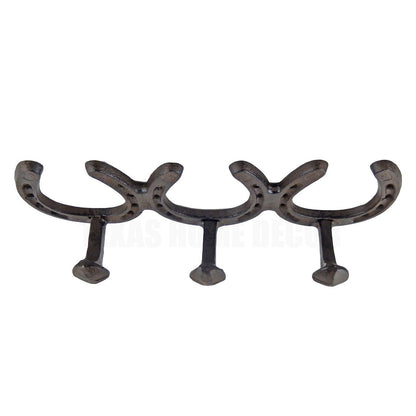 Horseshoes Railroad Spike Triple Wall Hook Rack Rustic Industrial Hanger Brown