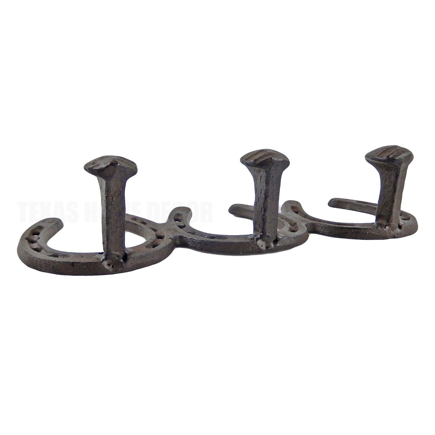 Horseshoes Railroad Spike Triple Wall Hook Rack Rustic Industrial Hanger Brown