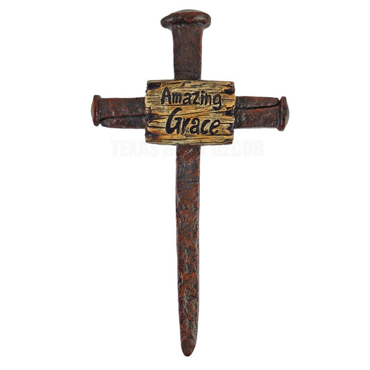 Amazing Grace Crossed Nails Resin Wall Cross Religious Decor 13 1/4 x 7 3/8 inch