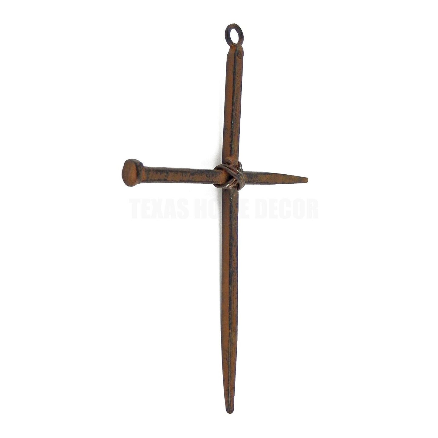 Small Metal Crossed Nails Wall Cross Rustic Finish Religious Decor 6 3/4 inch