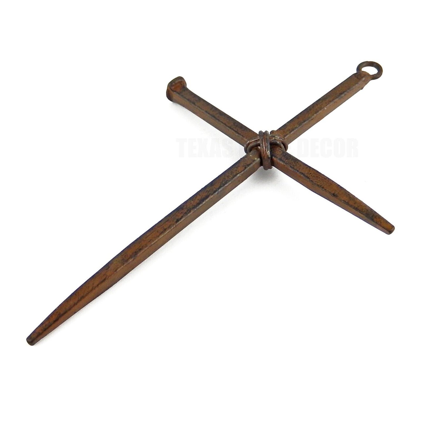 Small Metal Crossed Nails Wall Cross Rustic Finish Religious Decor 6 3/4 inch