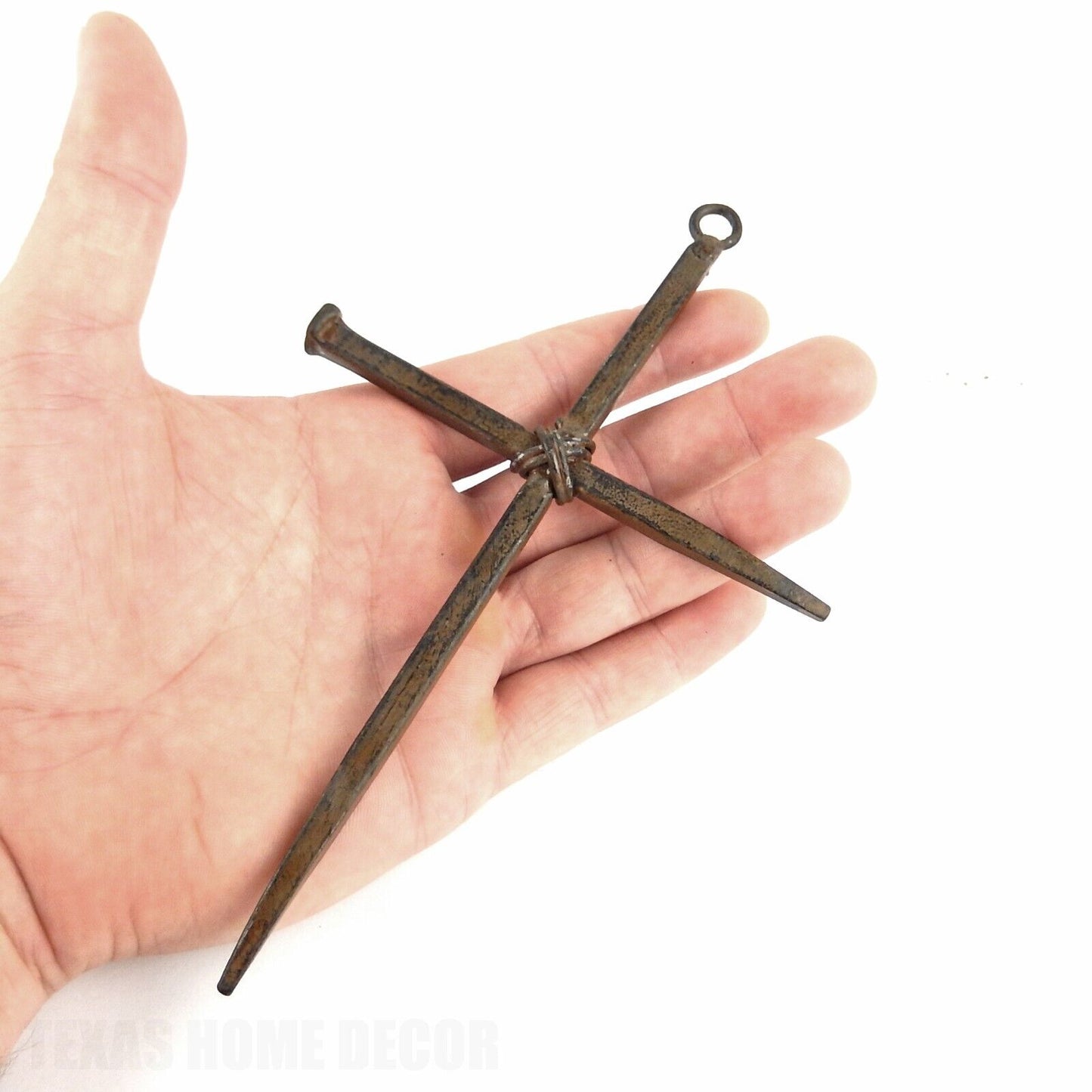 Small Metal Crossed Nails Wall Cross Rustic Finish Religious Decor 6 3/4 inch