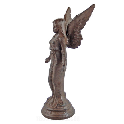 Large Guardian Angel Garden Figurine Statue Cast Iron Antique Brown 14.5 inch