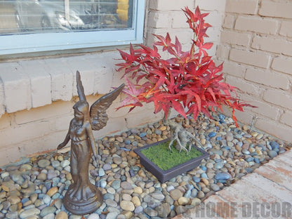 Large Guardian Angel Garden Figurine Statue Cast Iron Antique Brown 14.5 inch