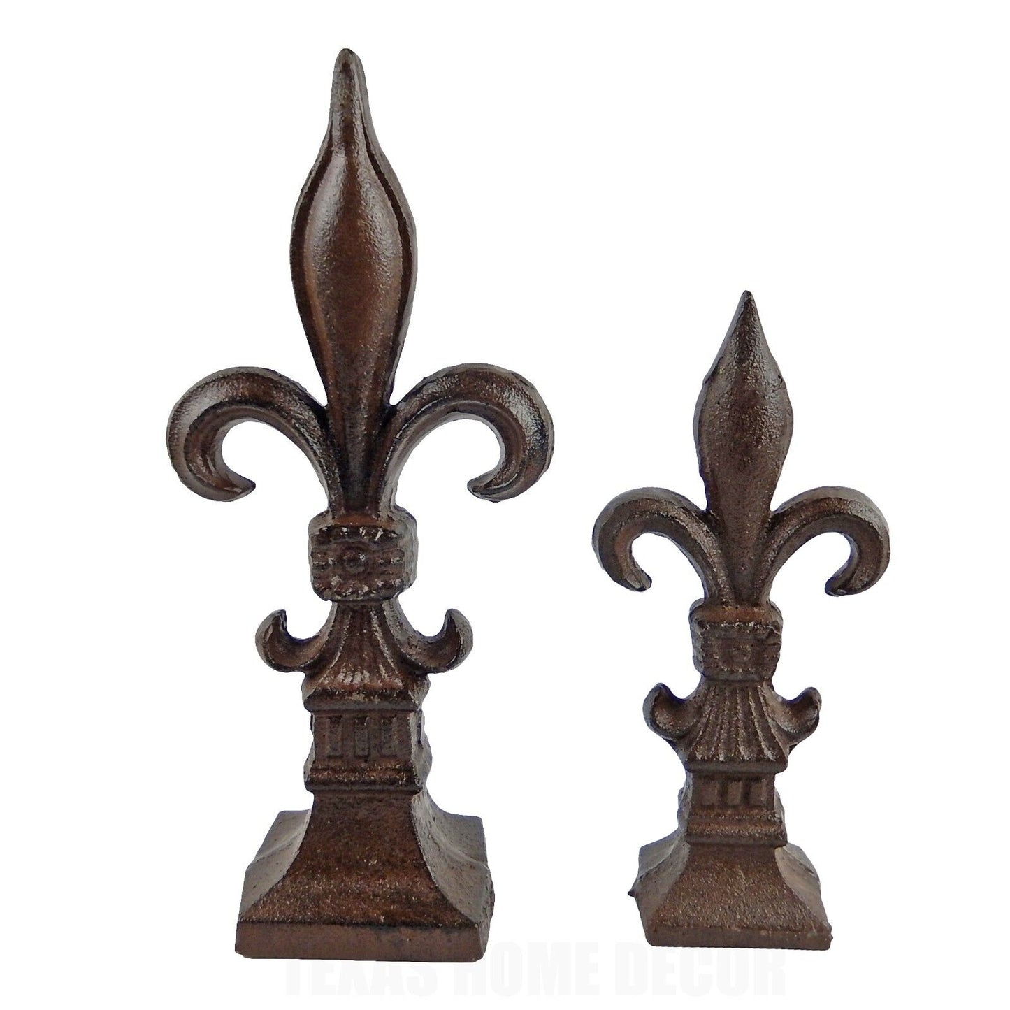 2 Fleur De Lis Victorian Standing Cast Iron Finial Statues Shelf Mantel Decor