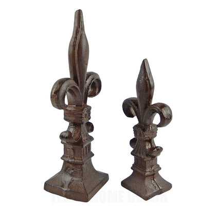 2 Fleur De Lis Victorian Standing Cast Iron Finial Statues Shelf Mantel Decor