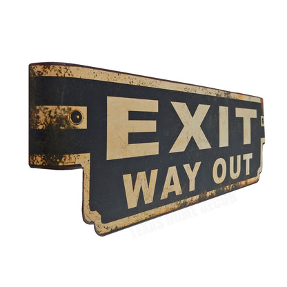 Exit Way Out Curved Metal Wall Decor Sign Vintage Style Movie Theatre Game Room