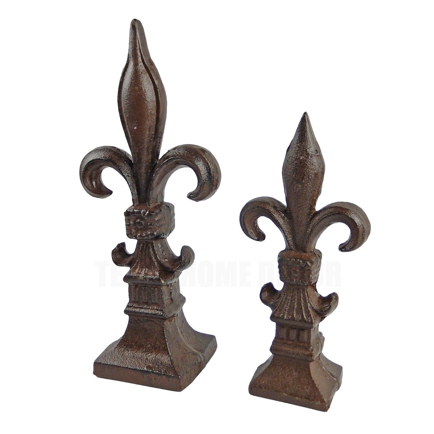 2 Fleur De Lis Victorian Standing Cast Iron Finial Statues Shelf Mantel Decor