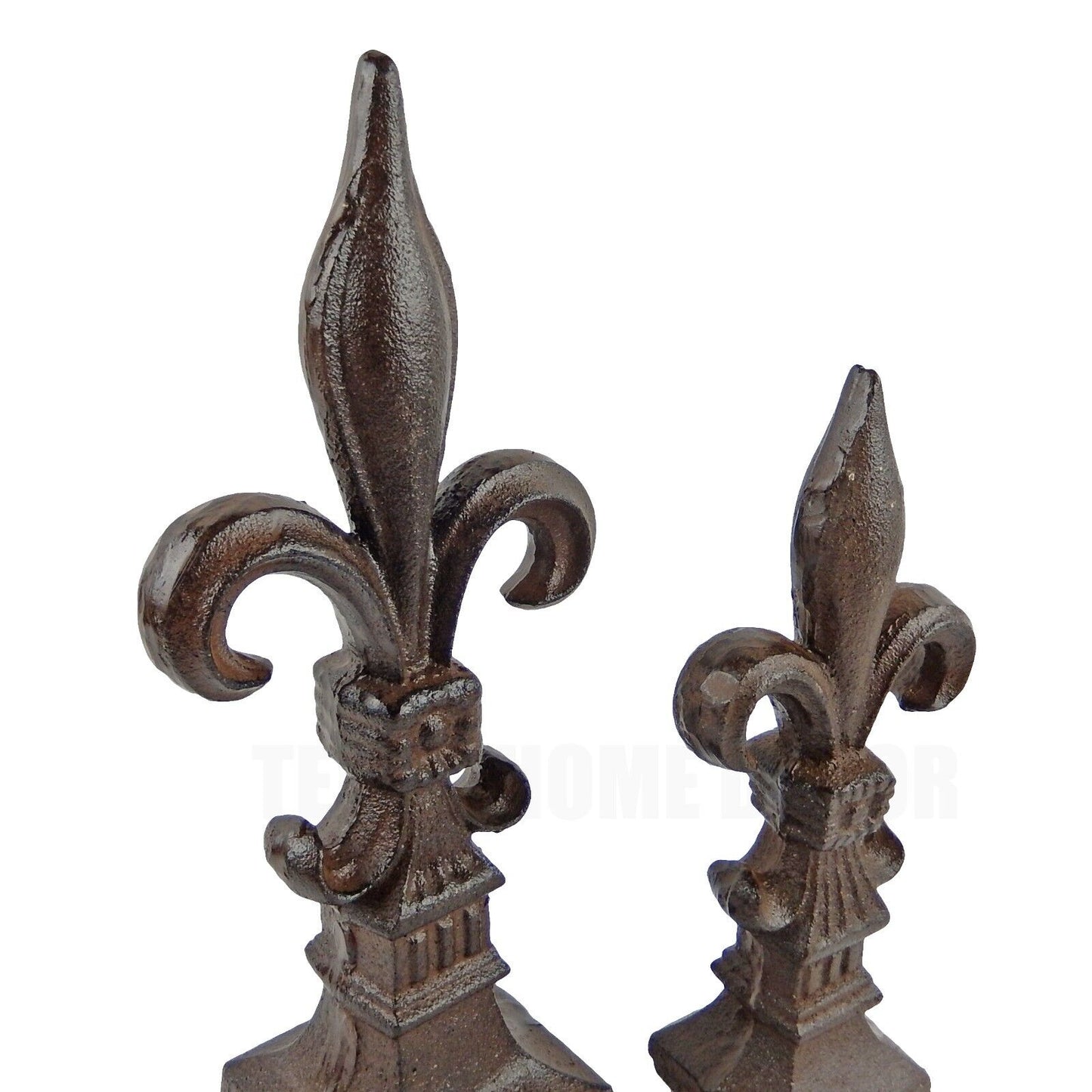 2 Fleur De Lis Victorian Standing Cast Iron Finial Statues Shelf Mantel Decor